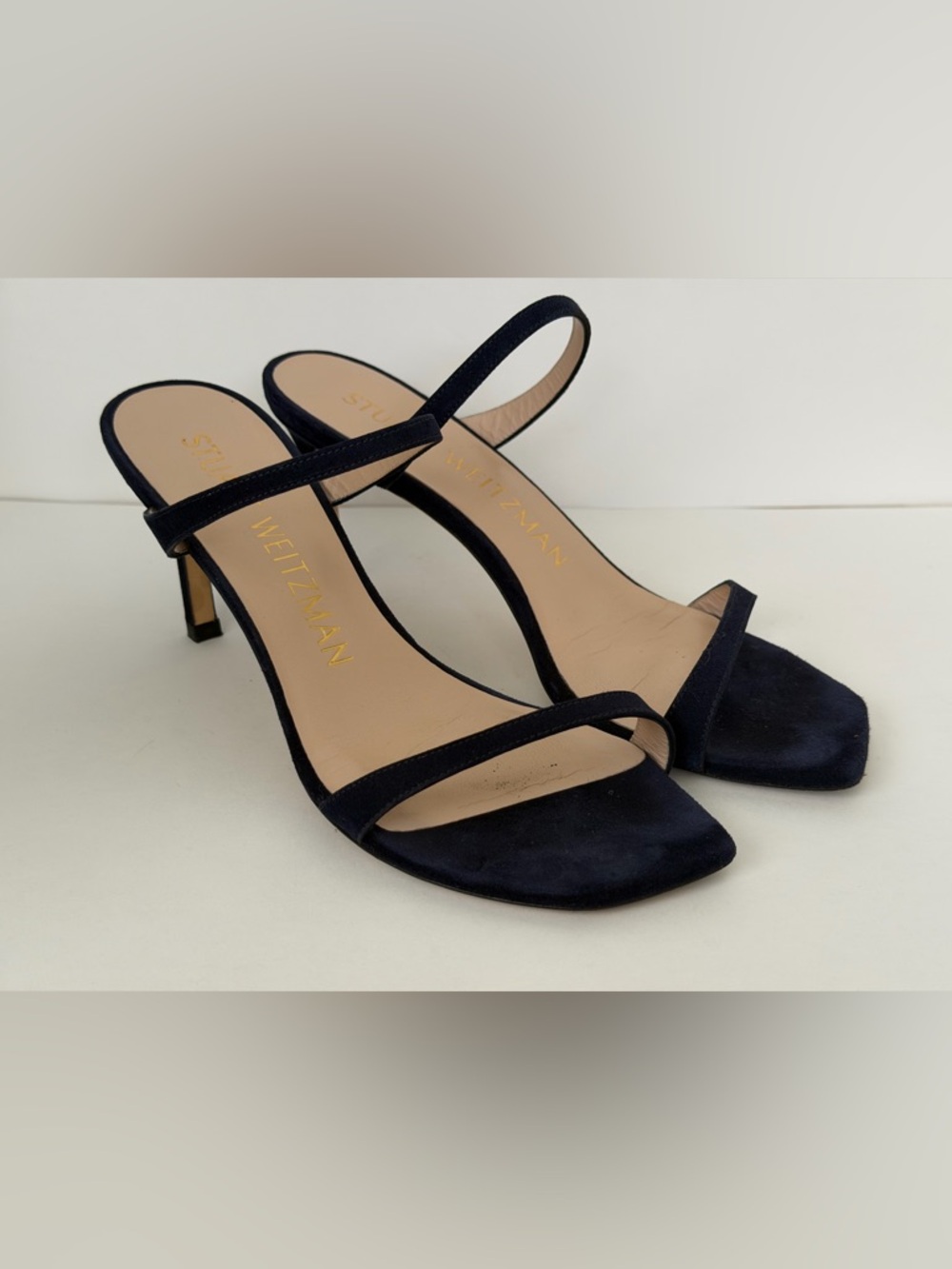 Stuart Weitzman Navy Suede Strappy Heel Sandals